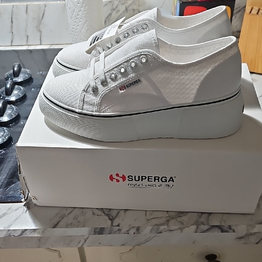 Superga White Platform Canvas Sneakers
